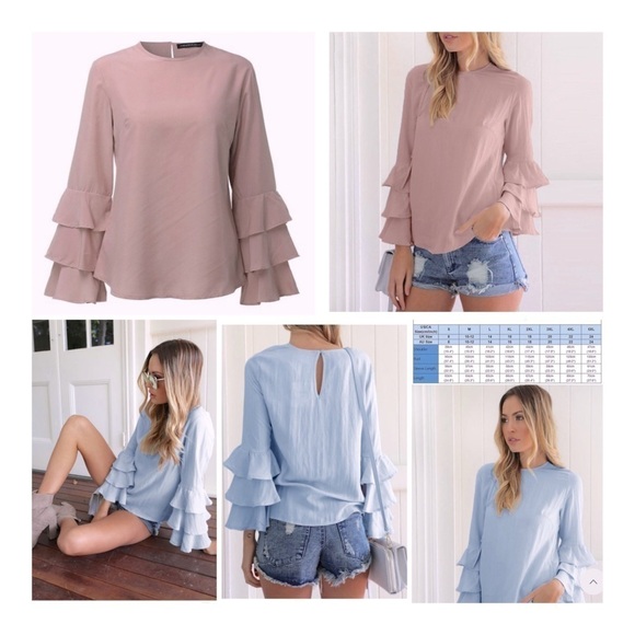 Zanzea collection Dusty Pink Tierred Ruffle Long-Sleeve Blouse - Picture 1 of 10